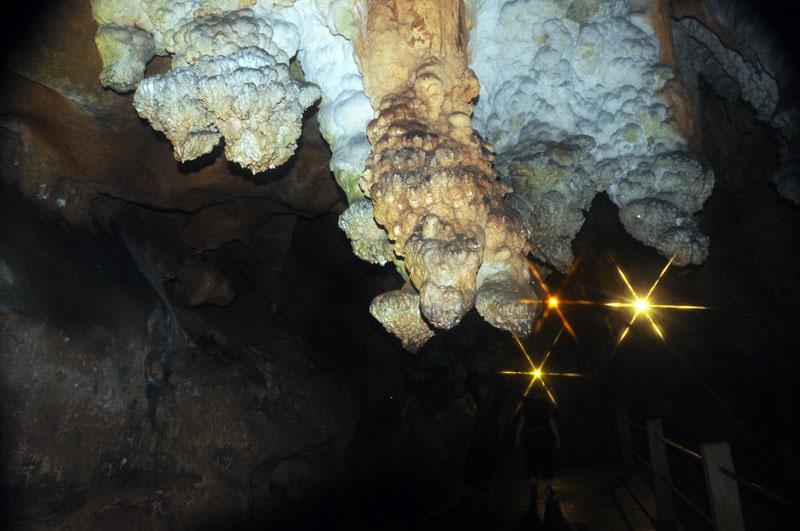 Stalactites in Chiang Dao Cave Stalactites illuminated by headlamps inside Chiang Dao Cave.