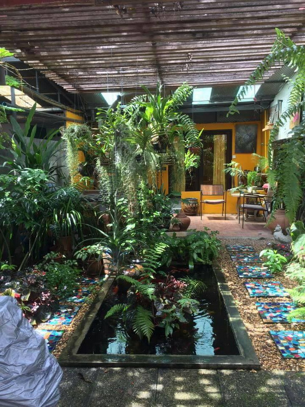 Indoor Garden with Plants and Pond at Chiang Mai Local Markets Guide Indoor garden with vibrant plants and a small pond near seating area at Chiang Mai Local Markets Guide.