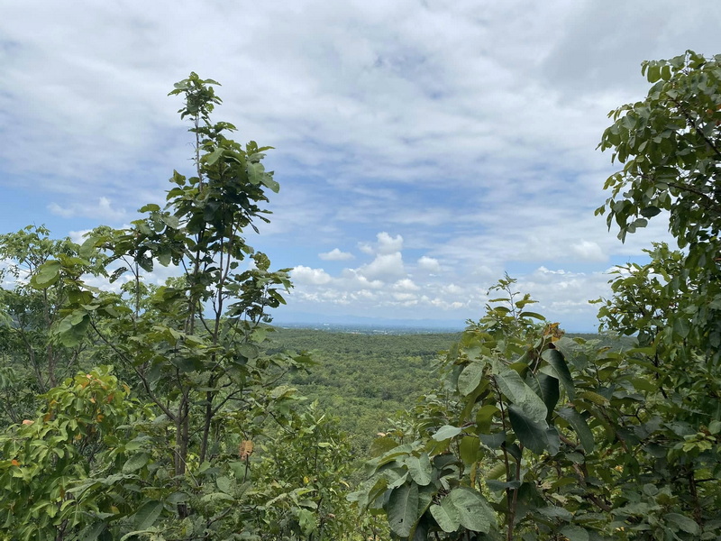 Scenic View of Distant Landscape at Phra That in Kwaen Distant landscape with lush trees and a partly cloudy sky in the background at Phra That in Kwaen.