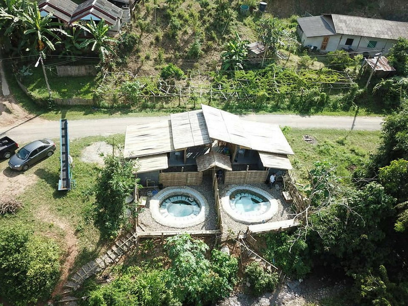 Mineral Hot Springs at Ban Yang Pu Toh at Ban Yang Pu Toh mineral hotsprings Aerial view of two circular mineral hot spring pools at Ban Yang Pu Toh at Ban Yang Pu Toh mineral hotsprings.